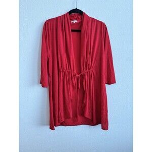 Kiyonna Women's Red Cardigan Cover Up Shirt 3/4 Sleeve Tie Closure Cinced 14/16